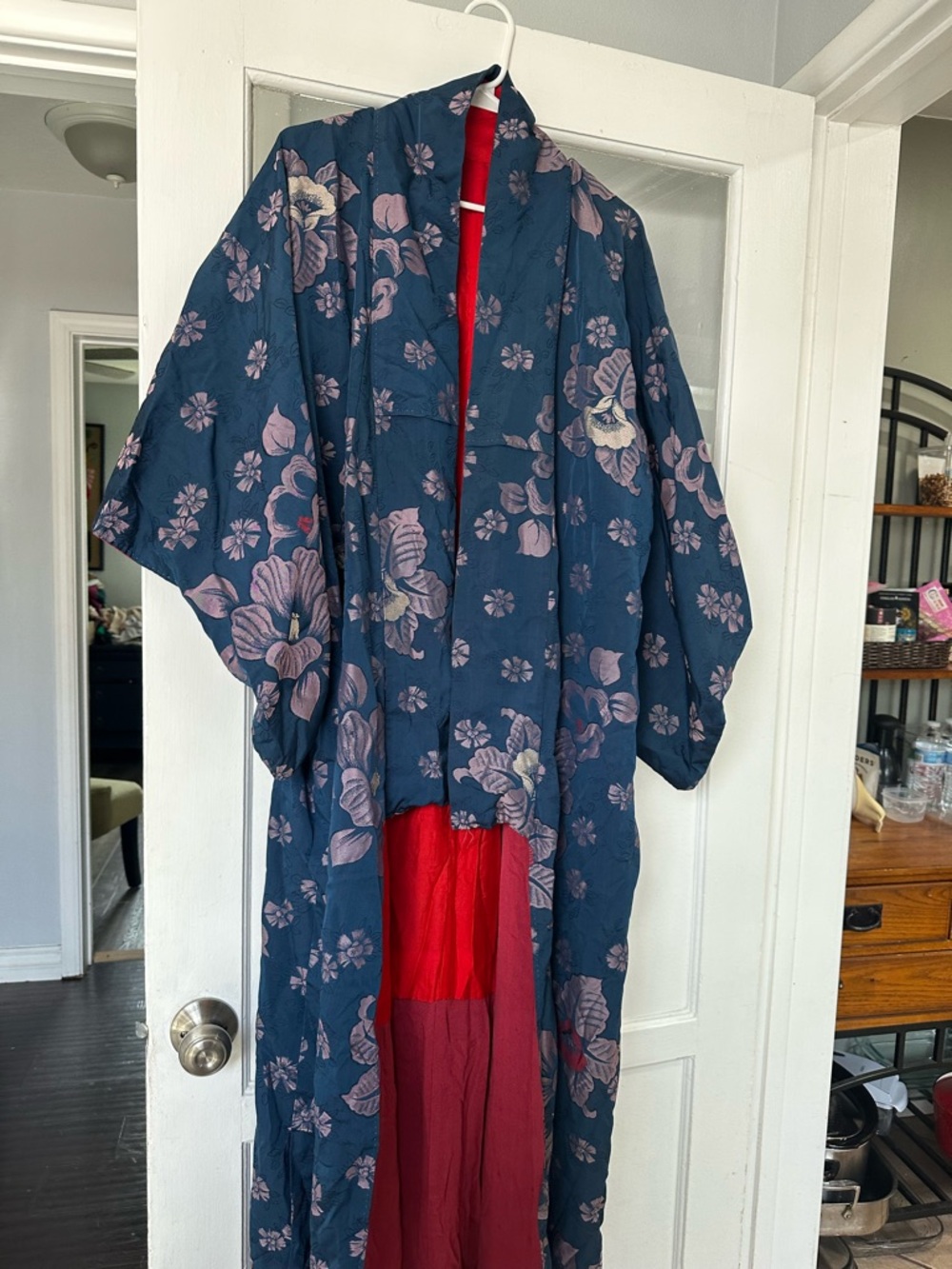 Floral Kimono Robe in Navy and Pink - Picture 4 of 6